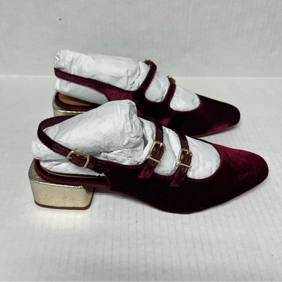 Mary Jane velvet burgundy Block Heel Slingbacks 8 |cottagecore fall Balletcore - Picture 9 of 13